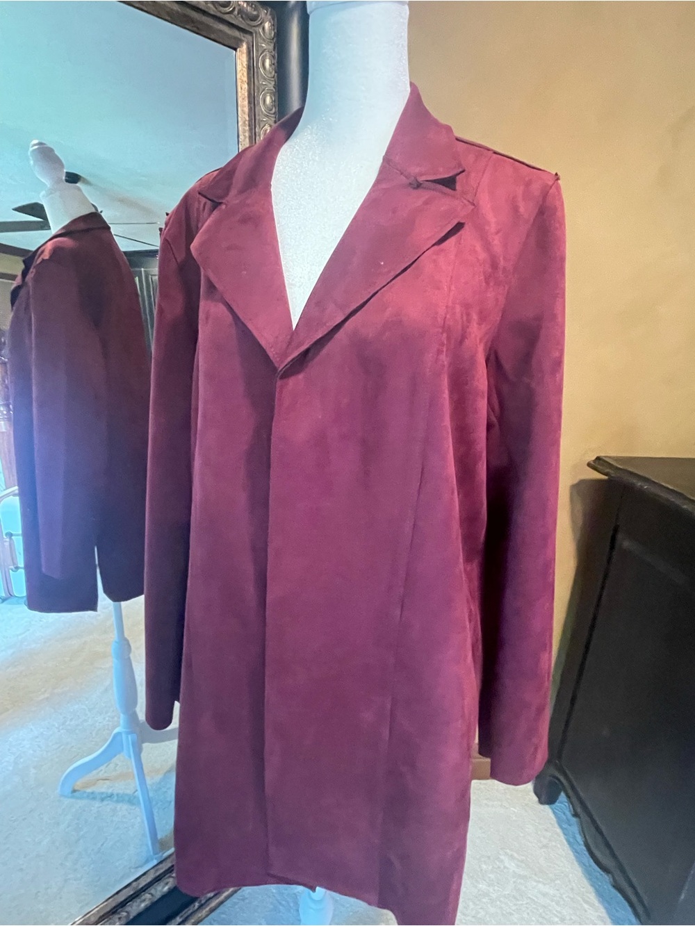 Plum Suede-Look Long Coat
